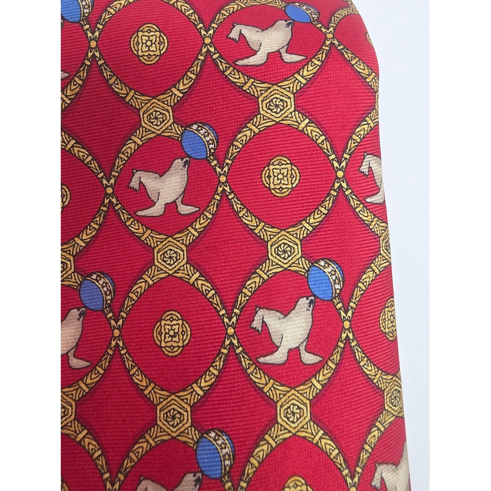 Via Veneto Linea Oro Silk Tie Mens Red Gold Seal Animal Print Made in Italy - Picture 2 of 5